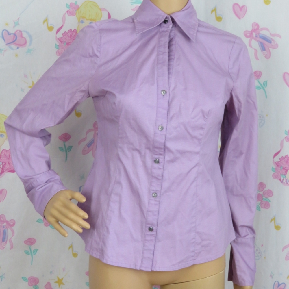Purple Button Down Blous Long Sleeve Cute Office Pastel Girly Retro Work Attire
